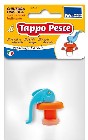 PARODI & PARODI - Tappi Bottiglie Vino Ermetico Forma a Pesce, 1 Tappo in Silicone con Perno Ottone per Contatto Alimentare, Tappo Bottiglia Vino, Birra, Olio, Aceto, Accessori Cucina Salva Freschezza