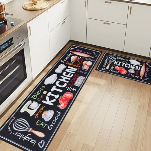 LHHMZ 2 Pcs Alfombras y Tapetes de Cocina, Alfombrillas de Cocina Antideslizantes para Cocina, Pasillo, y Comedor, 43x75cm + 43x150cm