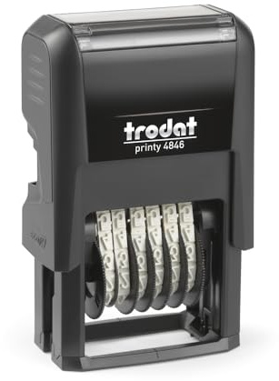 Trodat Printy 4.0 Tampon numéroteur 4846-6 bandes de chiffres et de sigles - Hauteur des caractères 4mm - Encre noire incluse - Encrage automatique - Rechargeable - Format de l'impression : 27x4mm