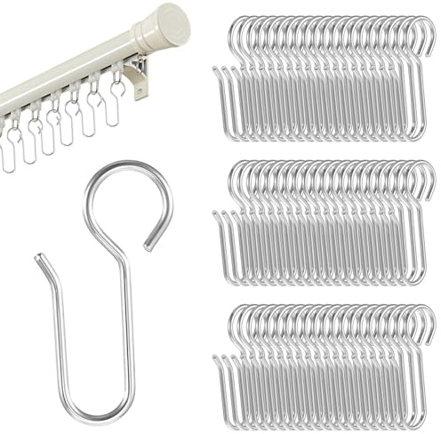 Ymapinc 60pcs Silver Curtain Track Hooks - Sliver | S Shaped Drapery Pins, Metal Curtain Hooks for Ceiling Drape Track, Flexible Rollers