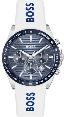 BOSS Chronograph Quarz Uhr für Herren Kollektion Strike Chrono mit Weisses Silikonarmband - 1514238