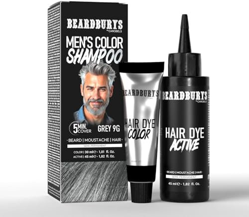 Beardburys - Shampoo a colori per barba e baffi – Tintura semi-permanente per uomo – Copre i capelli grigi in 5 minuti – 75 ml (grigio)
