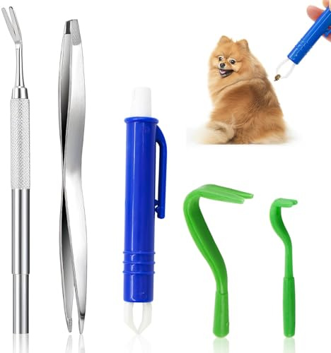 JRILUO 5PCS Extracteurs Tiques Acier Inoxydable, 2 Crochets Tiques, 2 Pinces Tiques Métal Et 1 Pince Fine, Outil Sécurisé pour Retirer Tiques sur Homme, Chien, Chat