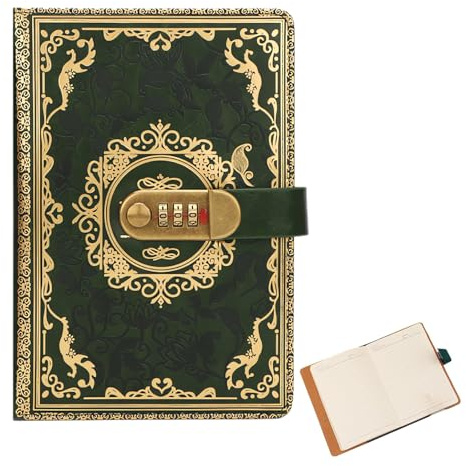 Carnet avec Serrure à Combinaison Vintage en Cuir PU Motif de Couverture Rétro Exquis 100 Feuilles 200 Pages de Papier Ligné Convient aux Cadeaux pour Adolescents et Adultes