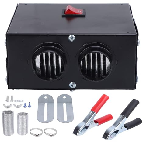 Sunicon Calentador de coche de 2 orificios, DC 12V 600W, kit de descongelador de parabrisas eléctrico pequeño portátil, calentador desempañador para camión, vehículo, invierno