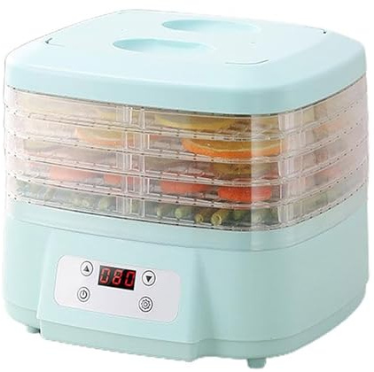 Deshidratador profesional con circulación de aire de 360° para un secado eficiente de los alimentos aperitivos en la cocina doméstica con compartimentos y temporizador digital más preciso (Light Blue