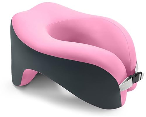 U-formad kudde i minnesskum för kontor och skola, bärbar nackstödskudde för resor vuxna och barn, ergonomisk kramkudde (rosagrå)