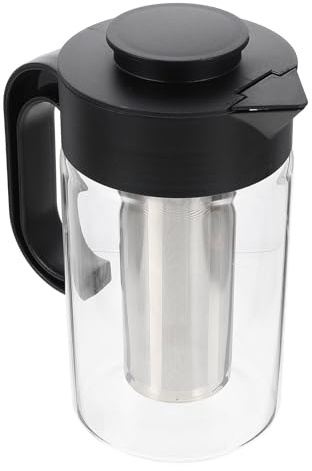 JECOMPRIS Glass Tea Pitcher with Stainless Steel Mesh Filter, 1000ml Large Capacity High Temperature Resistant Glass Beverage Pitcher for Cold Water and Juice, Home Use Cooling Drink Carafe