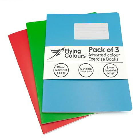 Flygande färger A4 träningsböcker 8 mm linjerade sidor, 3 olika färgövningsböcker A4 linjerade i rött, grönt och blått, skrivbokpaket för hem- eller skolrevision anteckningsböcker, journalföring och