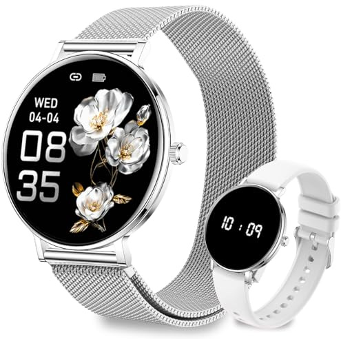Smartwatch Donna Uomo,1.32 AMOLED Display Smart Watches,8mm Ultra Sottile,7 Giorni di Batteria,Chiamate BLE5.3,Frequenza Cardiaca,Sonno,Contapassi,IP68 Orologio Fitness per Android/iOS Argento
