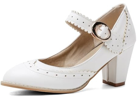 Mary Janes Femme Escarpins Mariage Respirantes Confortable Jane Printemps Habillées Heels avec Boucle Pied Large Babies Chaussures Escarpin Derbies Petit Talon Chaussure Bout Fermé