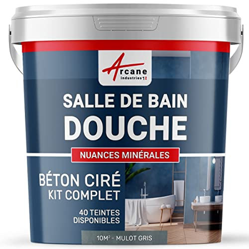 béton ciré salle de bain, douche italienne, pièce d'eau, kit, beton, cire, salle de bains, douche italienne - 10 m² (en 2 couches) Mulot Gris - ARCANE INDUSTRIES