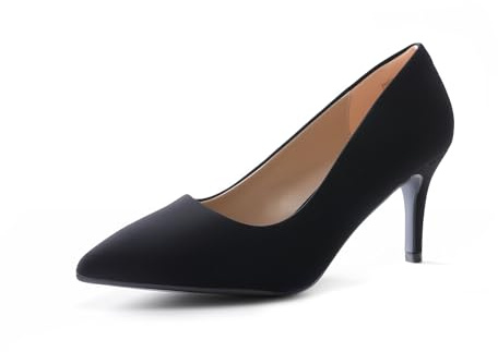 DREAM PAIRS Women's Slip On Low Mid Heels Pointed Closed-Toe Dress Court Shoes,Kucci, Black Nubuck, Size 7 UK/9 US