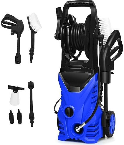 COSTWAY Idropulitrice con 2030 PSI, 5L / Min Idropulitrice Portatile con Ugello Lotus e Ugello ad Alta Pressione, Cavi e Tubi Più lunghi, Adatto per La pulizia di Giardini, Auto,Case(blu)