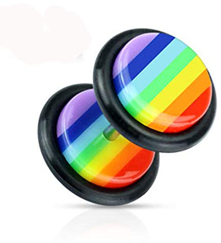 BlackAmazement Faux plug en acier inoxydable 316L - Motif rayures arc-en-ciel - Pour homme et femme