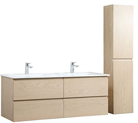 Mobile da bagno doppio lavabo 120 cm + colonna in rovere Sorrento