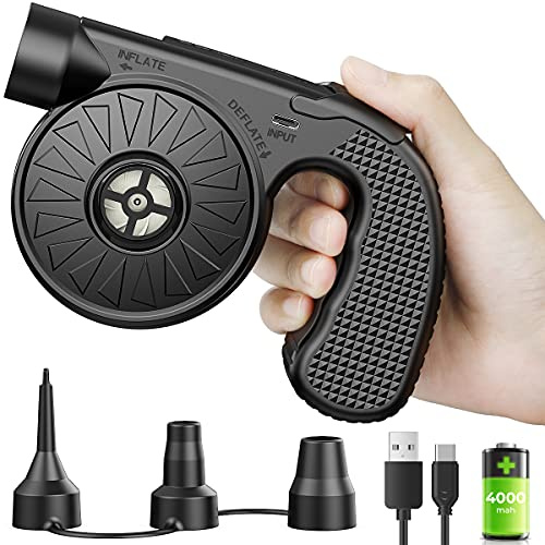 Dr.meter Pompa Elettrica Ricaricabile, 2 in1 Gonfiando Sgonfiando Pompa Elettrica per Piscina, Porta USB per Il Telefono Cellulare, 3 ugelli Staccabili