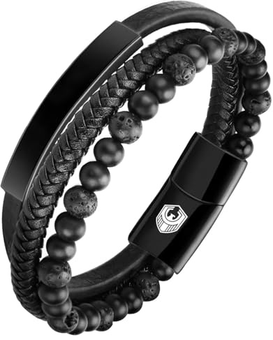 SHIEAGLELD läderarmband män armband män läder med rostfritt stål magnetlås flätat armband för män och exklusivt smyckeskrin för män presenter idé, 19.5CM, Läder