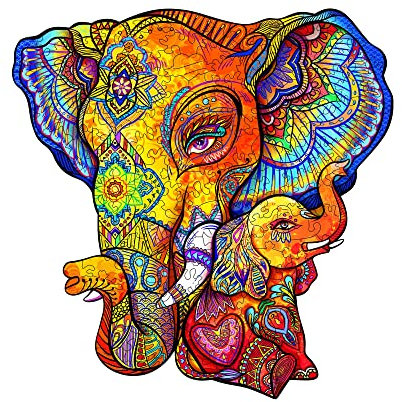 Blumuze Wooden Jigsaw Puzzles 240pcs,Elephant Puzzle MATERNAL LOVE Wooden Puzzles for Adults, Unique Shaped Animal Wood Puzzles for Adults Kids with Wood Gift Box,L-12.8 * 12.4in