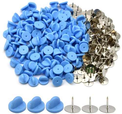 Yosawa 100pcs PVC Lapel Pin Backing Rubber Pins Safety Backs (Light Blue)