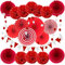 ZERODECO Party Dekoration Papier Pompoms, Rot Aufhängen Fächer Dreieckige Wimpel und hängende Glitter Punkt Papier Girlande Dekorpapier für Party Hochzeit Geburtstag