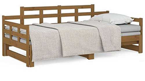 vidaXL Tagesbett Ausziehbar Sofa Gästebett Sofabett Bett Bettsofa Schlafsofa Ausziehbett Bettgestell Holzbett Honigbraun Massivholz Kiefer 2X(90x200) cm