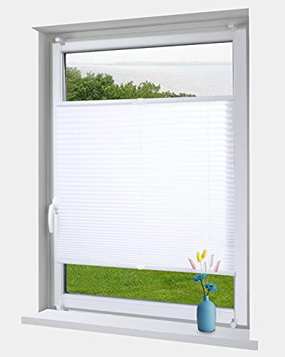 OBdeco Plissee Rollo Klemmfix ohner Bohren lichtdurchlässig Crushed Optik Faltrollo für Fenster und Türen Easyfix Weiß 70x100cm