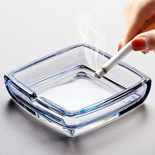 Classic Square Glass Ashtray for Cigarette Cigar, Outdoor Glass Ashtrays for Outside, Home, Office, Patio, Outdoor, Indoor, Cute Cool Ashtray - Light Blue