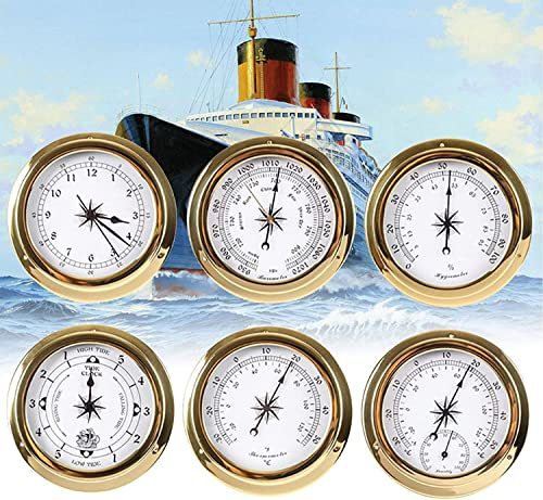 Präzisions-Barometer, 120 mm, Wandmontage, Thermometer, Hygrometer, Barometer, Uhr, Gezeitenuhr, Wetterstation, Kupfergehäuse (6 Stile) für Hotels, Lager, Büros