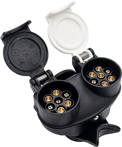 HISports 13 Pin to 7 Pin Towing Adaptor Twin Socket 2 In 1 Trailer Converter Trailer Adapter 13 to 7 Pin Towing Adapter 12V N & S Waterproof Converter Trailer Plug Socket for Trailer Caravan Van Truck