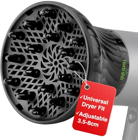Herbishh Hair Dryer Diffuser Attachment for Even Heat Distribution, Universal Fit for Curly, Thick & Wavy Hair, Reduces Frizz & Adds Volume, Gifts for Her, Adjustable from 3.5 to 8 cm (Black)