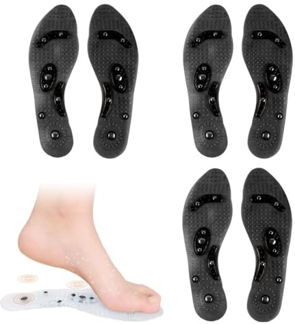 3 Pairs Magnetic Insoles for Shoes,Acupressure Magnetic Insoles Trimmable Shoe Inserts Therapy Reflexology Insoles for Men and Women (Black)