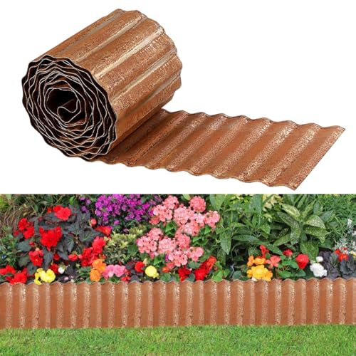 Metal Lawn Edging Borders,6 IN x 40 FT Corrugated Garden Edging Border,Galvanized Landscape Edging,Flexible Long Strips DIY Edging for Vegetables Raised Bed, Flower Tree Surrounds -Rusty