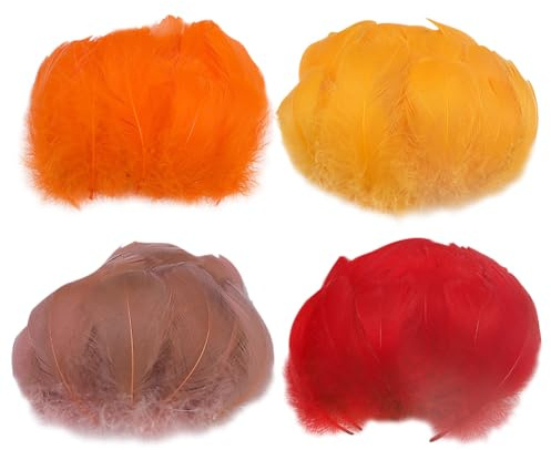 JIHUOO 400 Stück 5–8 cm kleine Herbstfedern, Thanksgiving-Farbe, Bastelfedern, Orange, Rot, Braun, Gänsefedern, flauschige Bastelfedern, Halloween-Kostüm, Federn, Traumfänger-Dekorationen