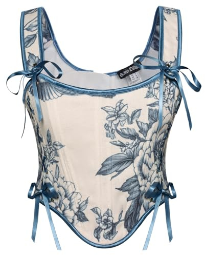 Scarlet Darkness Bustier Tops for Women Renaissance Faire Costume Floral Lace Up Corset Top Retro Blue Size 6