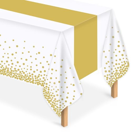 MOKANI Mantel de papel, 4 unidades, mantel de cumpleaños, impermeable, juego de carpa de cerveza, mantel rectangular adecuado para fiestas, Navidad, bodas, 137 x 274 cm, dorado