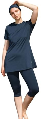 eo elif okur Islamic Short Sleeve Swimsuits for Women Modest Muslim 4 PCS | Full Cover Rash Guard Burkini | Arabic Swimwear (US, Alpha, X-Large, Regular, Regular, Standard, Smoky)