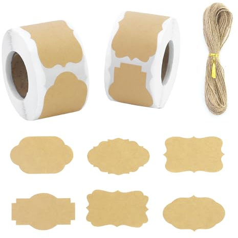 Lot de 600 feuilles étiquettes autocollantes en papier kraft - Étiquettes manuelles marron irrégulière pour bouteilles de confiture, emballage
