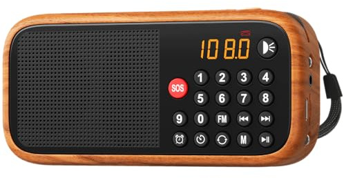 LEOTEC FM Radio with Bluetooth,Digital Radio,Portable Vintage Wood Table Alarm Clock,Best Reception,Type-C Charging, SOS/AUX/USB,Small Gifts