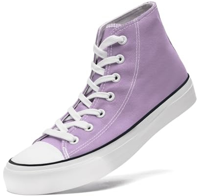 sharllen High Top Trainers Women Canvas Sneakers Ladies Lace Up Canvas Shoes for Men Women Plimsolls Pumps Casual Tennis Shoes(Purple 265)