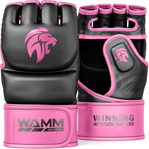 WAMM Sports MMA Gloves - for Men and Women - MAXForce EVE Anti-Injury Shock Absorption Boxing Gloves Kickboxing Gloves - Half Finger Open Palm for Muay Sparring Punch Bag (Pink, Size