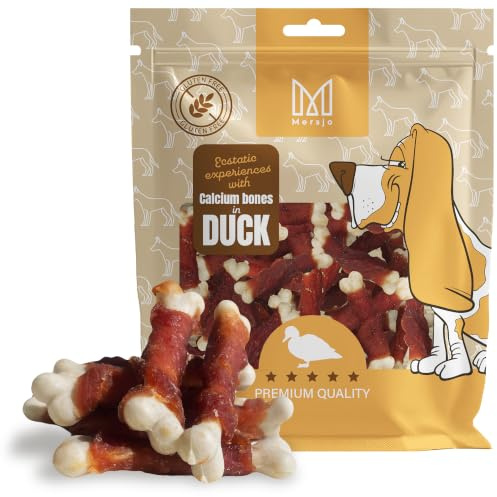MERSJO Friandises Premium pour Chiens avec Poitrine de Canard Enveloppée de Biscuit à la Calcium, Snacks pour Chiens sans Céréales, Séchés à l'Air, 500g