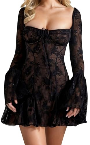 Vestido tubo para mujer, elegante, corte estrecho, manga larga, vestido de trompeta con encaje en A, para mujer, vendajes