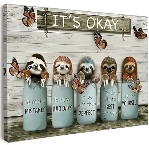 Qiukoo Wall Art Sloth Canvas – Framed Wall Art for Bedroom with Pre-Mounted Hooks, Inspirational Bedroom Wall Decor Prints, Funny Wall Pictures for Living Room, Hallway or Office 12 x 16