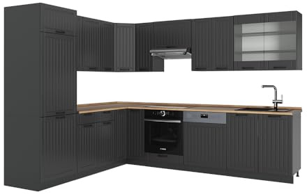 Vicco Cucina angolare completa Fame-Line, Grigio scuro, 287 x 60 cm, PL Rovere