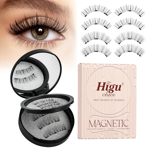 Higu clace 2 Paia Ciglia Finte Magnetiche con applicatore, Ciglia Finte Magnetiche Naturali, non c'è bisogno di colla magnetica per Ciglia facile da indossare e rimuovere (BLACKAB)