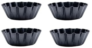 UALXPAO Carbon Steel Egg Tart Mould Ripple Carbon Steel Tart Quiche Flan Pan Mold Egg Cupcake Muffin Baking Mould Pastry Tartlet Pans Bakeware Tools(Black 4PCS)