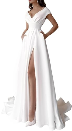 JYIXXZX Vestiti da Cerimonia Donna Elegante Scollo a V Sexy Maxi Abiti Senza Schienale con Spacco Abito Lungo da Sera Linea ad A Vestito Moda Stile Impero per Feste Cocktail Nozze Banchetto