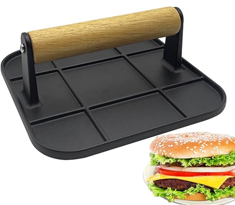 Lot de 2 presses à hamburger en fonte – 16 x 16 x 6 cm – Forme ronde et rectangulaire anti-adhésive | Presse à pattie lourde 1 kg | Steaks saucisses grillades, presse-viande, accessoires de barbecue