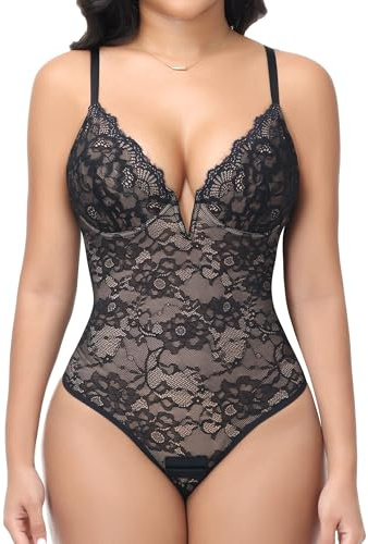 SHAPERIN Body Dentelle Sculptant Femme Ventre Plat Shapewear Body Gaine String à Armature Faja Amincissant Débardeur Bodysuit Sans Manche